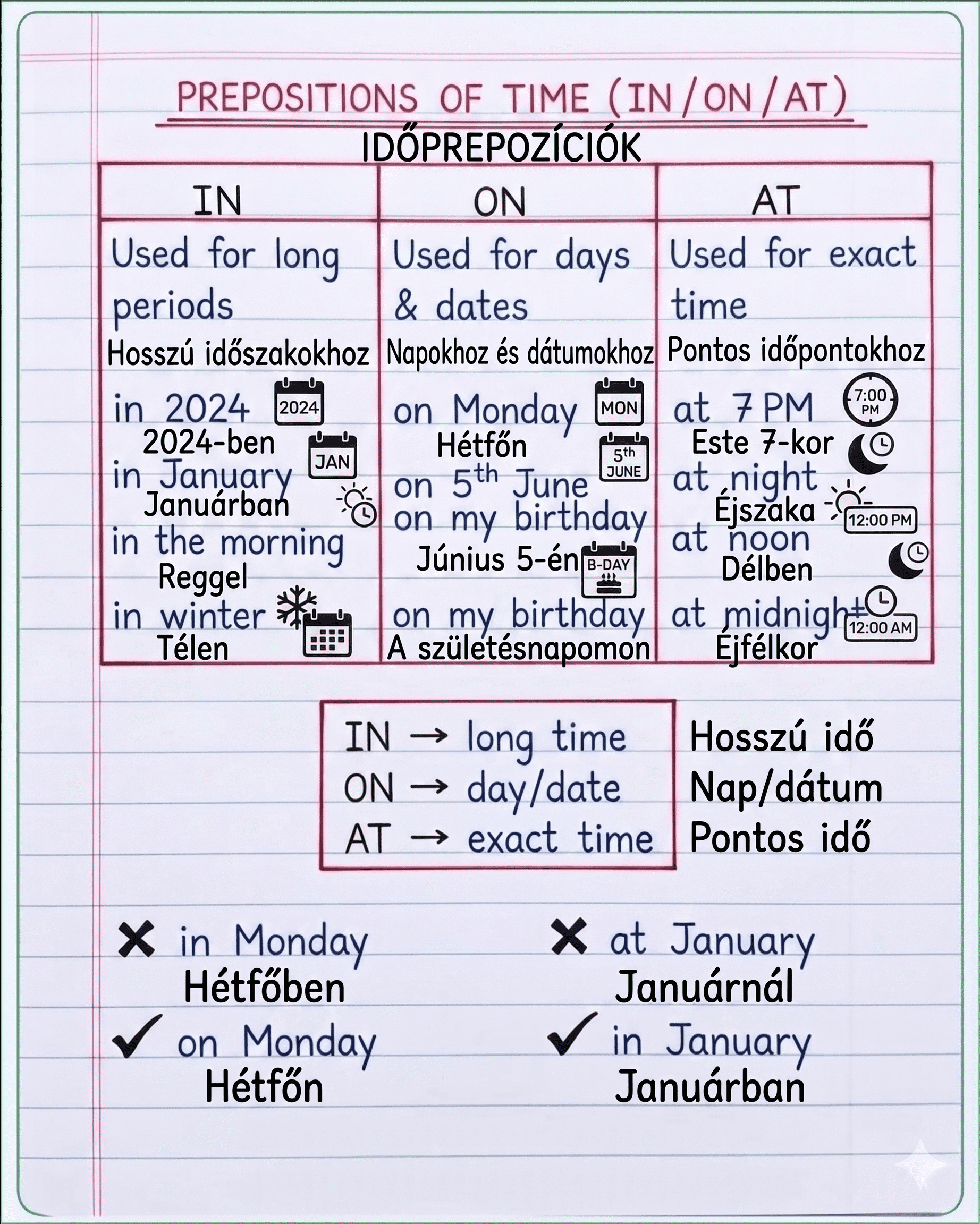 Időprepozíciók – Prepositions of Time (IN / ON / AT)
