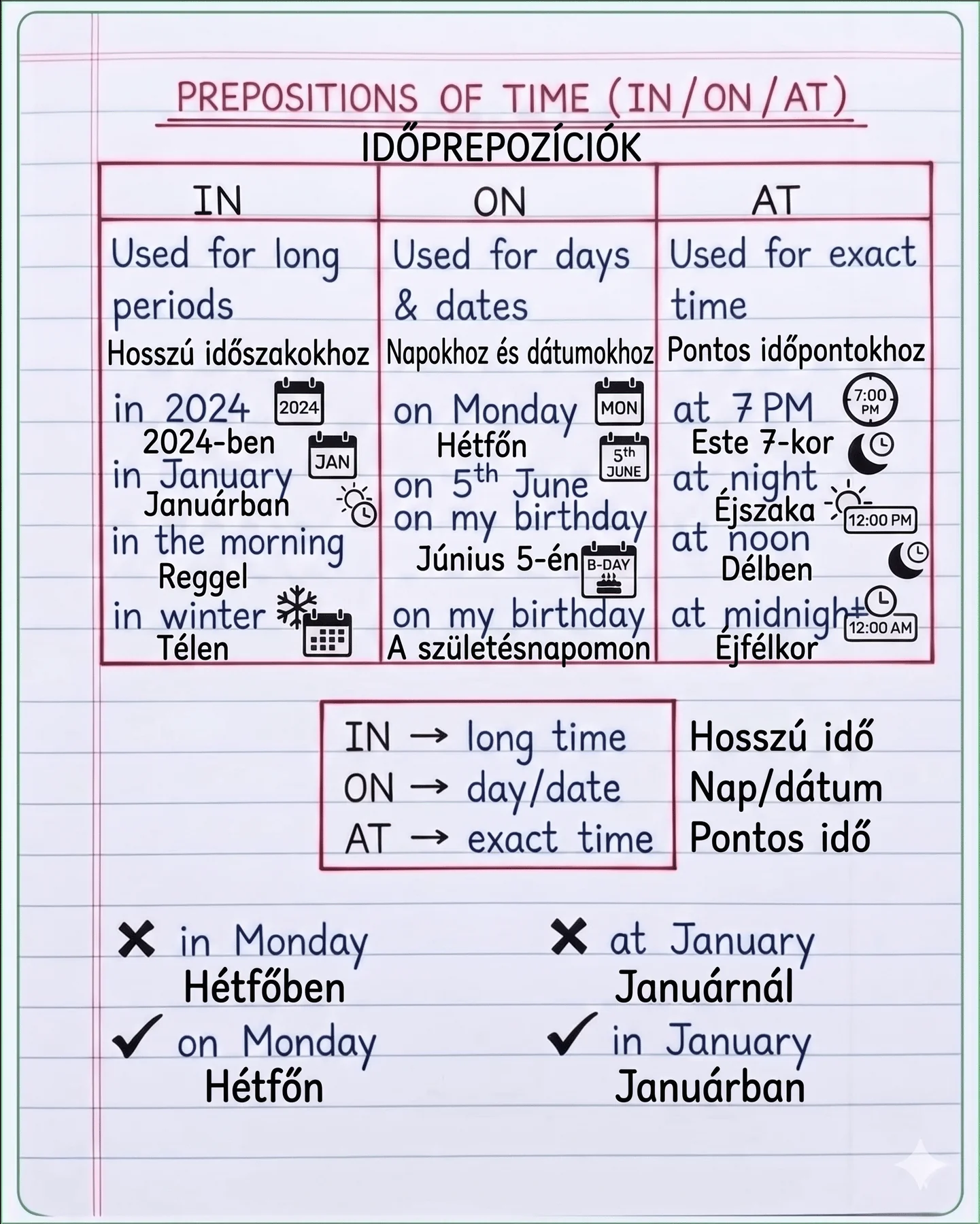 Időprepozíciók – Prepositions of Time (IN / ON / AT)