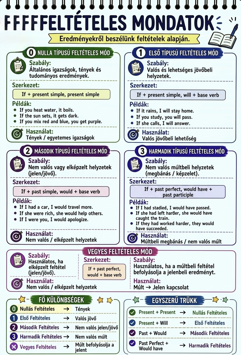 Feltételes mondatok – Conditionals (0., 1., 2., 3. típus)