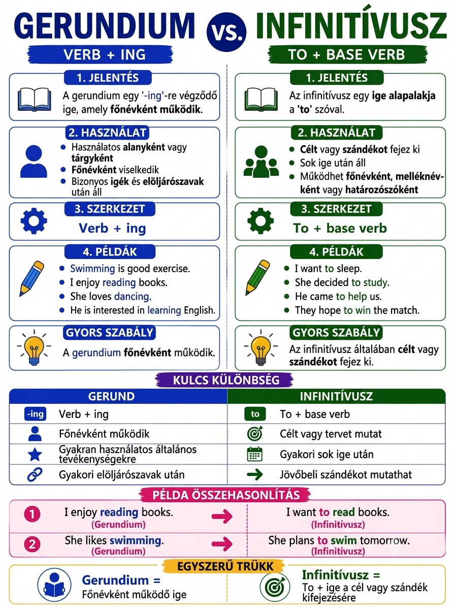 Gerundium vs Infinitívusz (Verb+ing / To+ige)