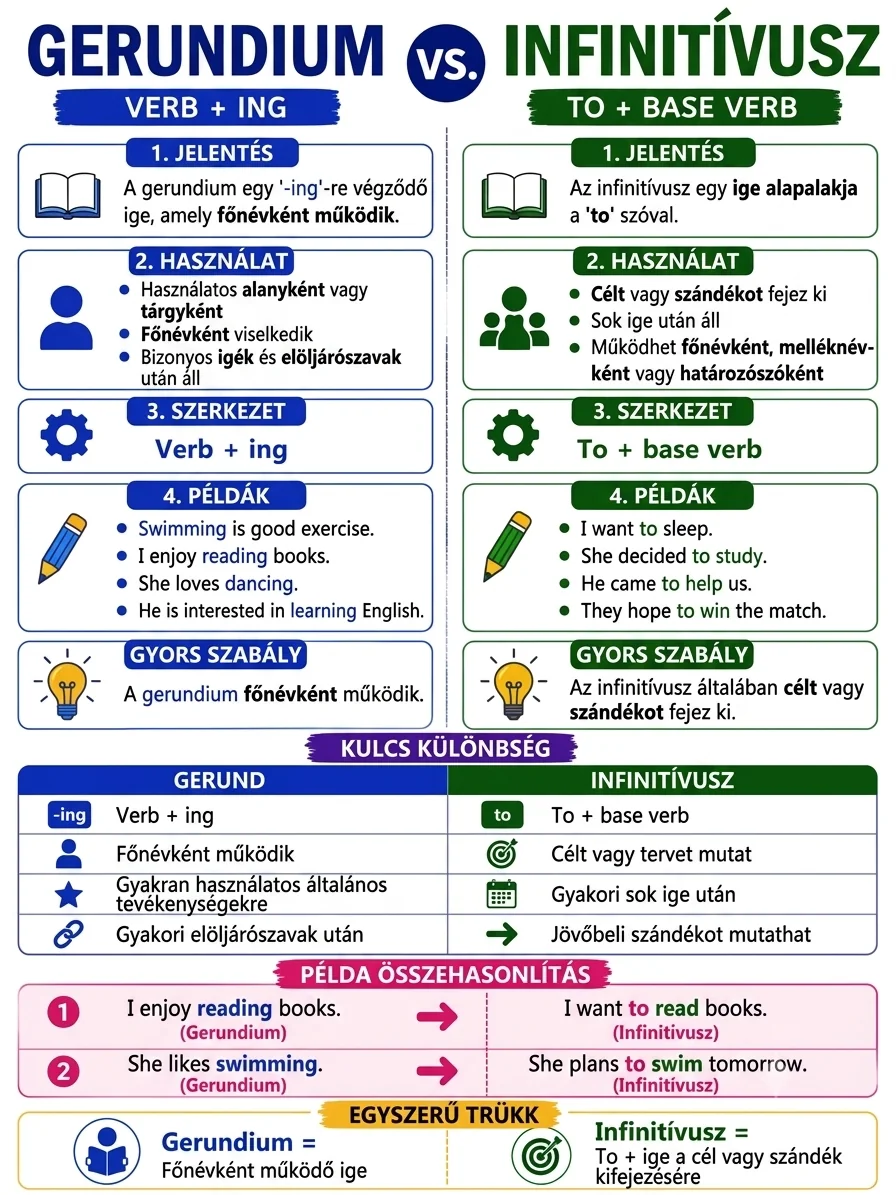 Gerundium vs Infinitívusz (Verb+ing / To+ige)