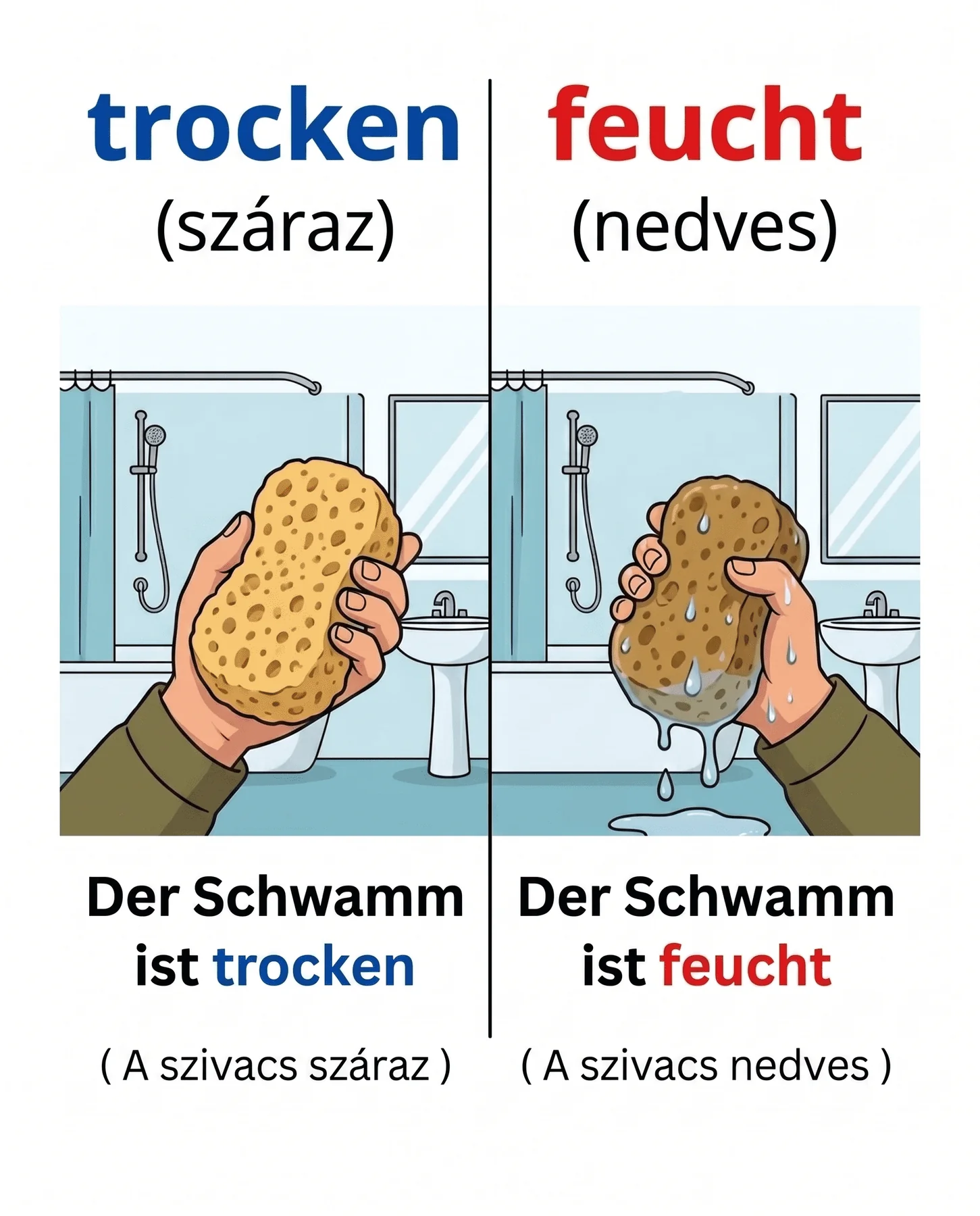 Száraz és nedves: trocken, feucht